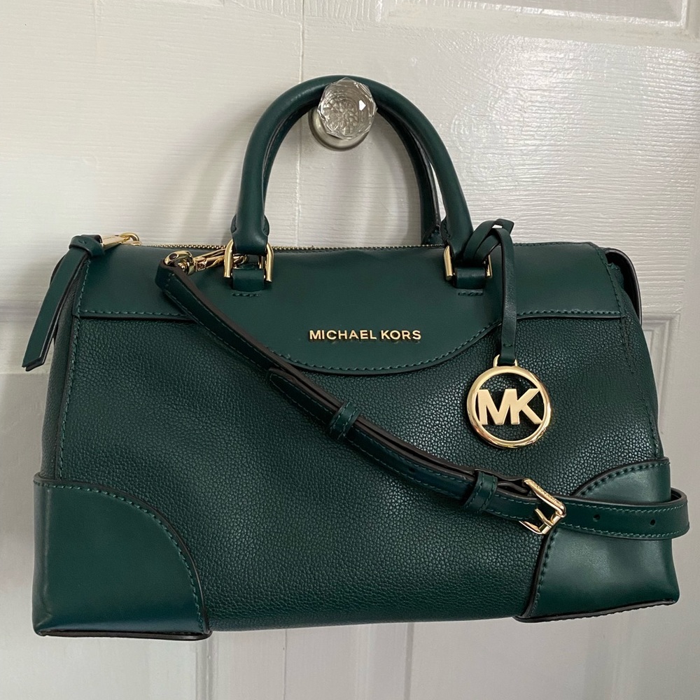 NEW Maya Pebbled Leather Satchel (in rare amazon green)
